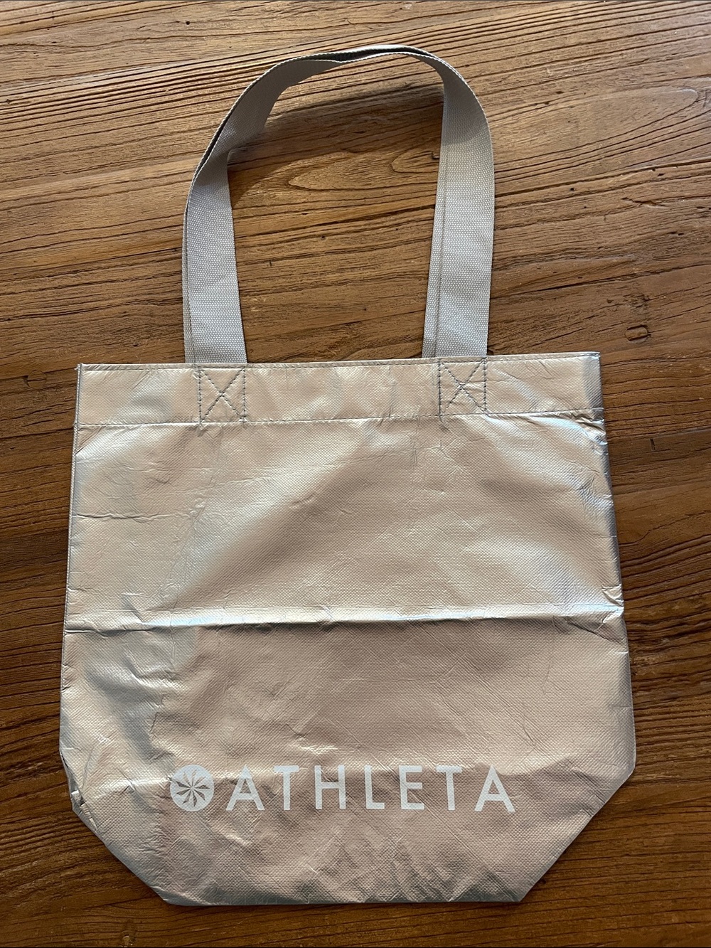Athleta Metallic Silver Tote with White Logo